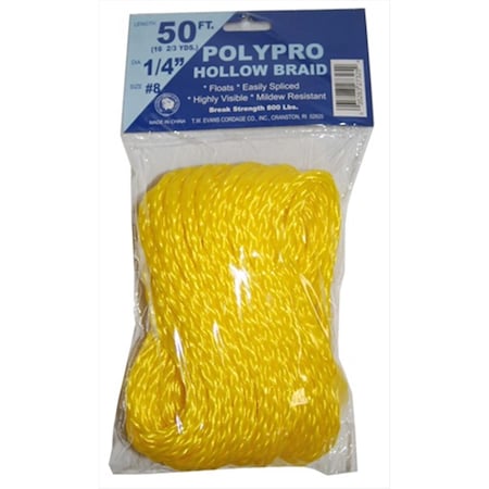T.W. Evans Cordage Co .25 in. x 50 ft. Hollow Braid Polypro Rope in Yellow 27-325